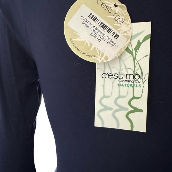 Bamboo Cest moi Blue Bodycon Midi Dress with Scoop Neck and 3/4 Sleeves - Picture 3 of 3